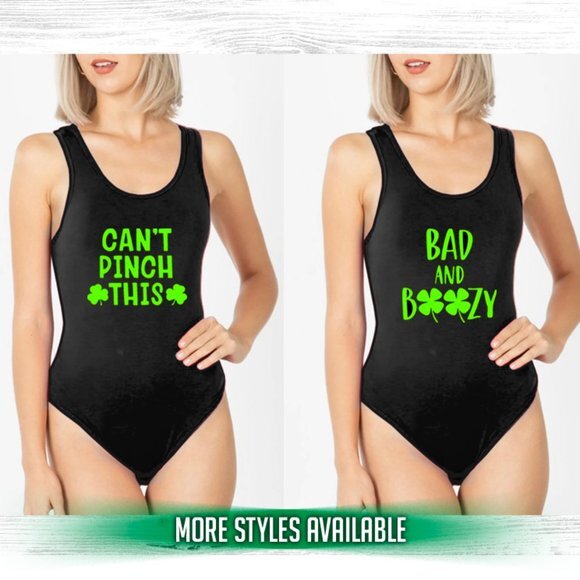 Black/Green Womens st patricks day bodysuit, st pattys day , Shamrock, Lucky - Picture 1 of 7